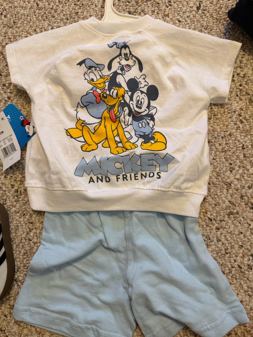 Disney White Tee with Light Blue Shorts - Mickey & Friends Graphic